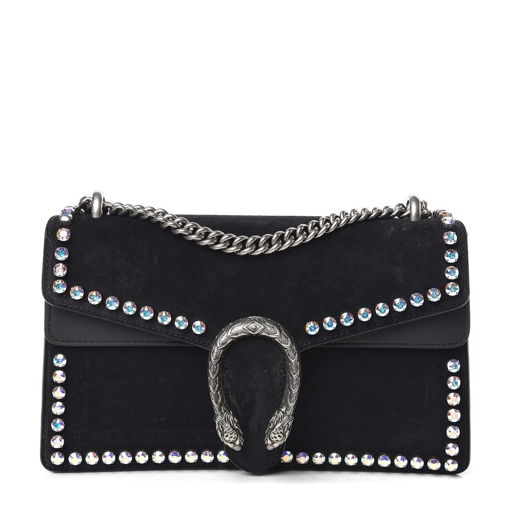 Authentic Large Gucci Black Dionysus Bag with Iridescent Crystals